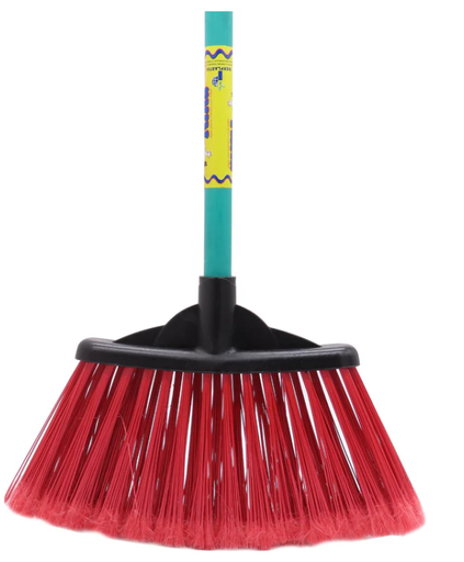 Escoba abanico roja mango madera